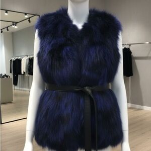 Chic Blue Fur Vest with Black Belt Size XL runs small fits more like a size s/m